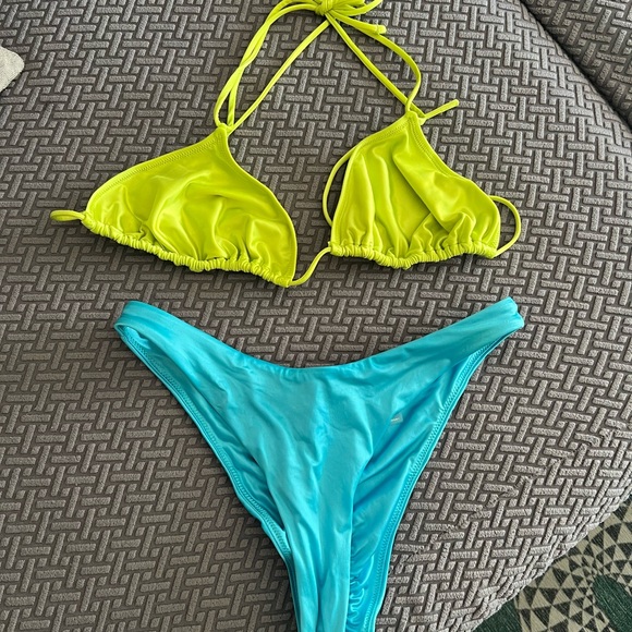 KHY Swim Neon Yellow and Blue Bikini Set - Picture 1 of 8